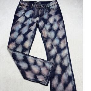 Robin's Jean Tie Dye Bleached Rhinestone Wing Motard Denim Jeans Mens Size 36